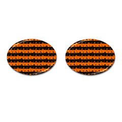 Dark Pumpkin Orange And Black Halloween Nightmare Stripes  Cufflinks (oval) by PodArtist