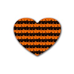 Dark Pumpkin Orange And Black Halloween Nightmare Stripes  Rubber Coaster (heart)  by PodArtist