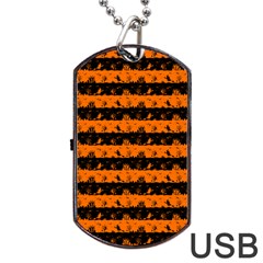 Dark Pumpkin Orange And Black Halloween Nightmare Stripes  Dog Tag Usb Flash (one Side) by PodArtist