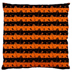 Dark Pumpkin Orange And Black Halloween Nightmare Stripes  Large Cushion Case (one Side) by PodArtist