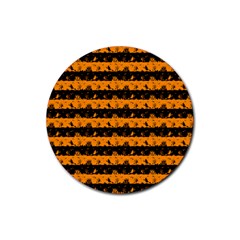 Pale Pumpkin Orange And Black Halloween Nightmare Stripes  Rubber Coaster (round)  by PodArtist