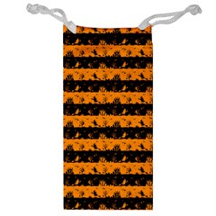 Pale Pumpkin Orange And Black Halloween Nightmare Stripes  Jewelry Bag by PodArtist