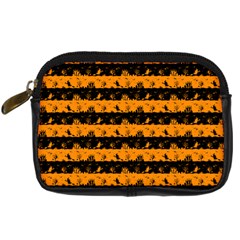 Pale Pumpkin Orange And Black Halloween Nightmare Stripes  Digital Camera Leather Case by PodArtist