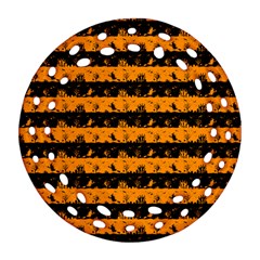 Pale Pumpkin Orange And Black Halloween Nightmare Stripes  Ornament (round Filigree) by PodArtist