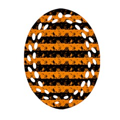 Pale Pumpkin Orange And Black Halloween Nightmare Stripes  Oval Filigree Ornament (two Sides) by PodArtist