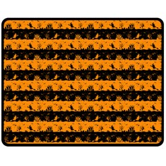 Pale Pumpkin Orange And Black Halloween Nightmare Stripes  Double Sided Fleece Blanket (medium)  by PodArtist