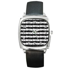 Black And White Halloween Nightmare Stripes Square Metal Watch by PodArtist