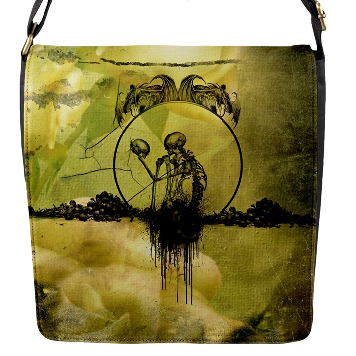 Awesome Creepy Skeleton With Skull Flap Closure Messenger Bag (S)