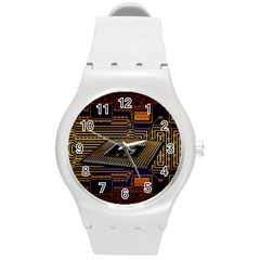 Processor Cpu Board Circuits Round Plastic Sport Watch (M)