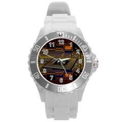 Processor Cpu Board Circuits Round Plastic Sport Watch (L)