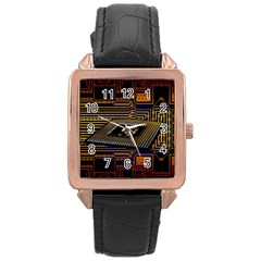 Processor Cpu Board Circuits Rose Gold Leather Watch 