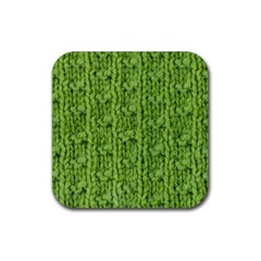 Knitted Wool Chain Green Rubber Coaster (square)  by vintage2030