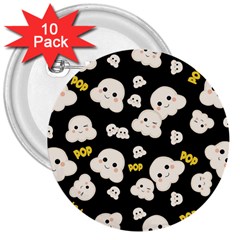 Cute Kawaii Popcorn Pattern 3  Buttons (10 Pack)  by Valentinaart