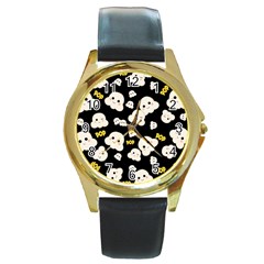 Cute Kawaii Popcorn Pattern Round Gold Metal Watch