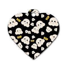 Cute Kawaii Popcorn Pattern Dog Tag Heart (one Side) by Valentinaart