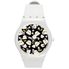 Cute Kawaii Popcorn Pattern Round Plastic Sport Watch (m)