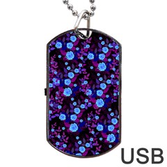 Purple Blue  Roses Dog Tag Usb Flash (one Side)