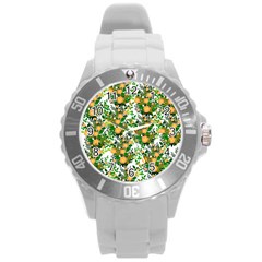 Peach Roses White Round Plastic Sport Watch (l) by snowwhitegirl