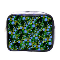 Blue Luminescent Roses Mini Toiletries Bag (one Side)