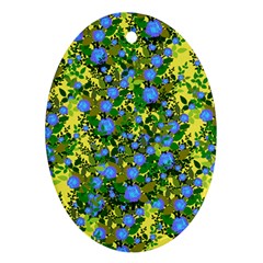 Blue Luminescent Roses Yellow Oval Ornament (two Sides) by snowwhitegirl