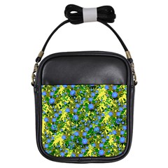 Blue Luminescent Roses Yellow Girls Sling Bag