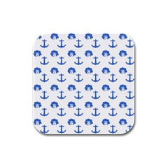 Vintage Face Anchor Blue Rubber Square Coaster (4 Pack)  by snowwhitegirl