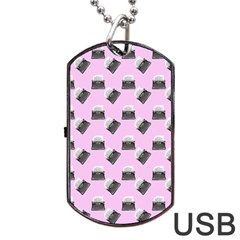 Retro Typewriter Pink Pattern Dog Tag Usb Flash (one Side) by snowwhitegirl