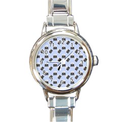 Retro Typewriter Blue Pattern Round Italian Charm Watch