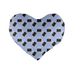 Retro Typewriter Blue Pattern Standard 16  Premium Heart Shape Cushions