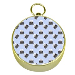 Retro Typewriter Blue Pattern Gold Compasses by snowwhitegirl