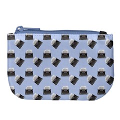 Retro Typewriter Blue Pattern Large Coin Purse