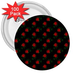 Red Roses Black 3  Buttons (100 Pack) 