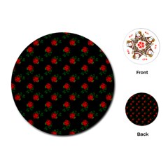 Red Roses Black Playing Cards (round)