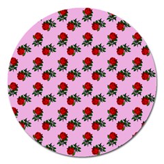 Red Roses Pink Magnet 5  (round)