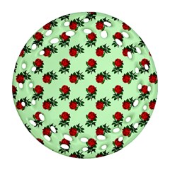 Red Roses Green Ornament (round Filigree)