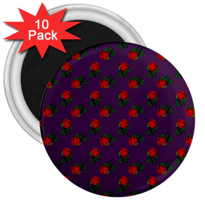 Red Roses Purple 3  Magnets (10 pack) 