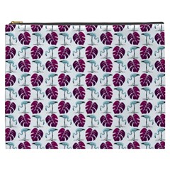 Flamingo Leaf Patttern Blue Cosmetic Bag (xxxl)