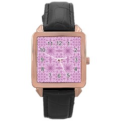 Ornamental Pink Rose Gold Leather Watch 