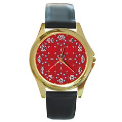 Embroidery Paisley Red Round Gold Metal Watch by snowwhitegirl