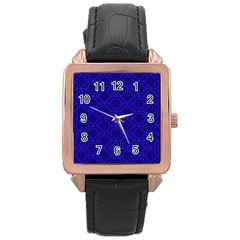 Victorian Paisley Royal Blue Pattern Rose Gold Leather Watch 