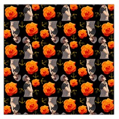 Girl With Roses And Anchors Black Large Satin Scarf (square)