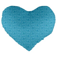 Retro Blue Pattern Large 19  Premium Flano Heart Shape Cushions