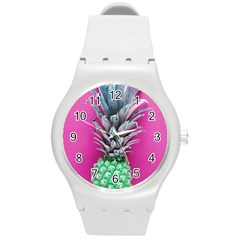 Green Pineapple Round Plastic Sport Watch (m) by snowwhitegirl