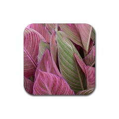 Pink Leaves Rubber Coaster (square)  by snowwhitegirl