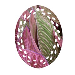 Pink Leaves Oval Filigree Ornament (two Sides)