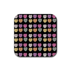 Valentine Hearts Black Rubber Coaster (square) 