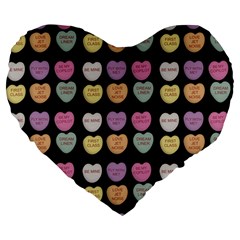 Valentine Hearts Black Large 19  Premium Flano Heart Shape Cushions