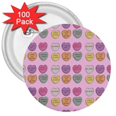 Valentine Hearts Pink 3  Buttons (100 Pack)  by snowwhitegirl