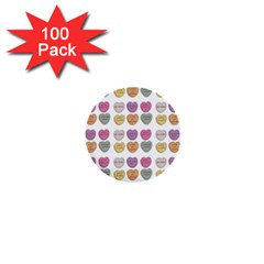 Valentine Hearts White 1  Mini Buttons (100 Pack) 