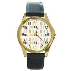 Candy Popsicles White Round Gold Metal Watch